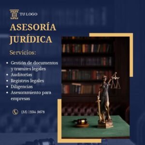 Figura de la justicia acompañada de una biblioteca legal al fondo, como representación de servicios de asesoría jurídica.